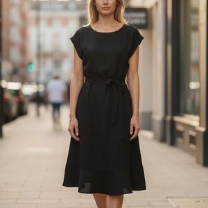 NEW•M•BANANA REPUBLIC Black Shift Dress w Tie Waist